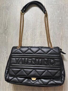 NWOT Valentino Quilted Black Leather Shoulder Bag with Gold Chain
